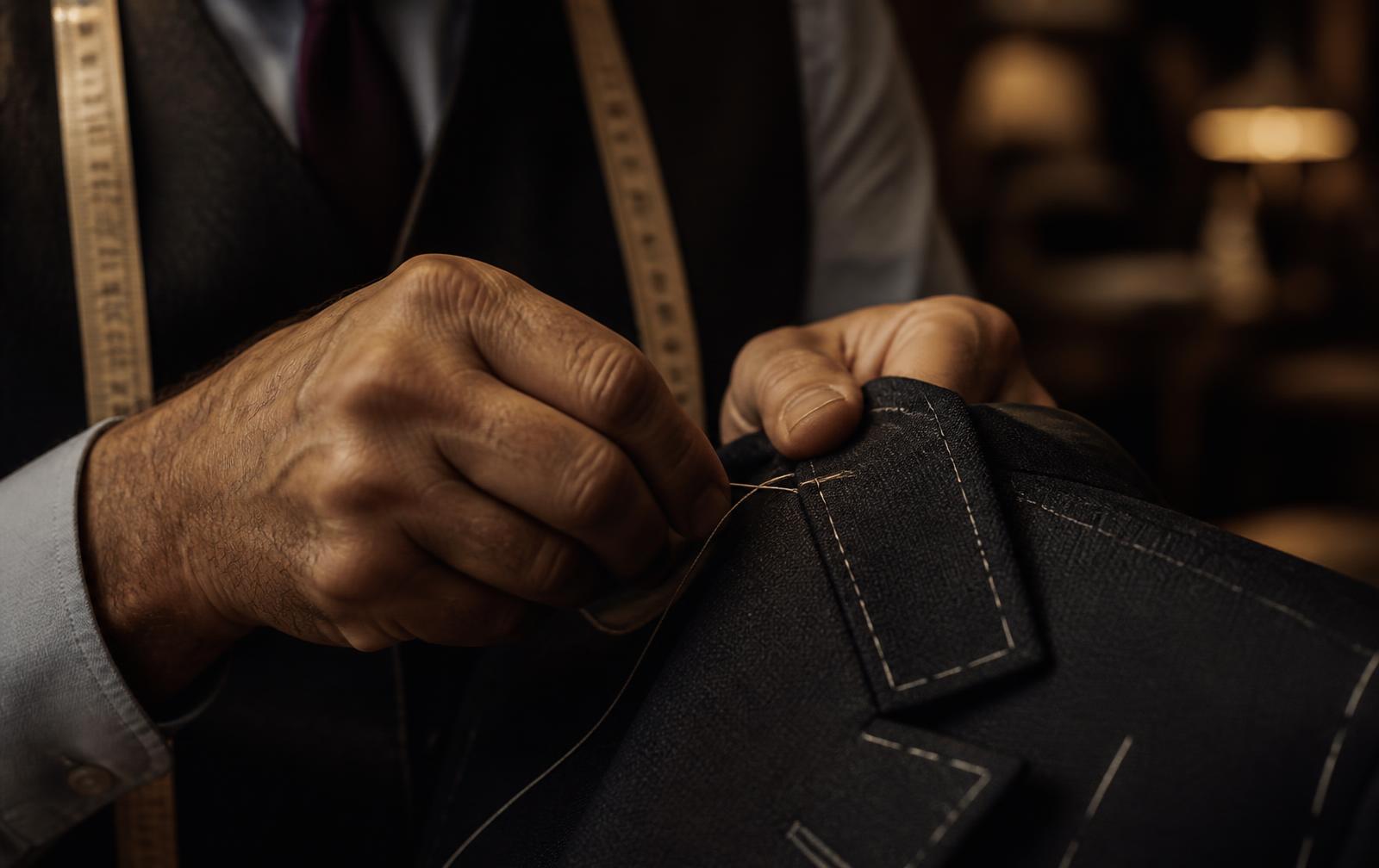 Tailor hand-stitching a jacket lapel