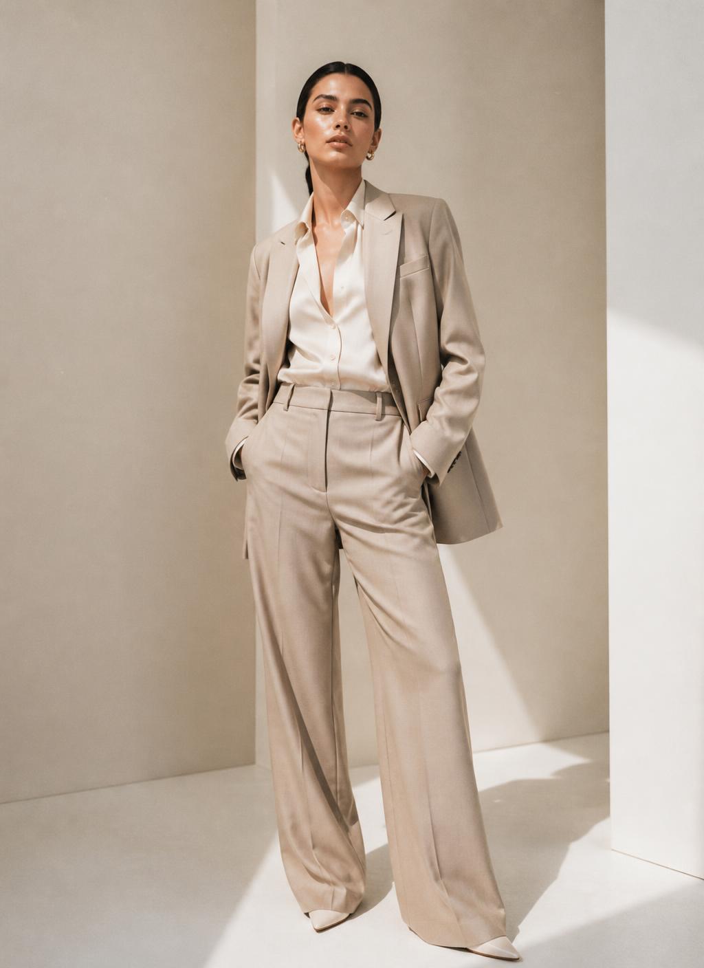 Champagne tailored trouser suit for women